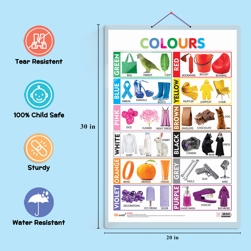 Photojaanic Colors Chart - Early Learning Educational Posters For Children:  Perfect For Kindergarten, Nursery and Homeschooling 16X12inc, 300GSM Thick