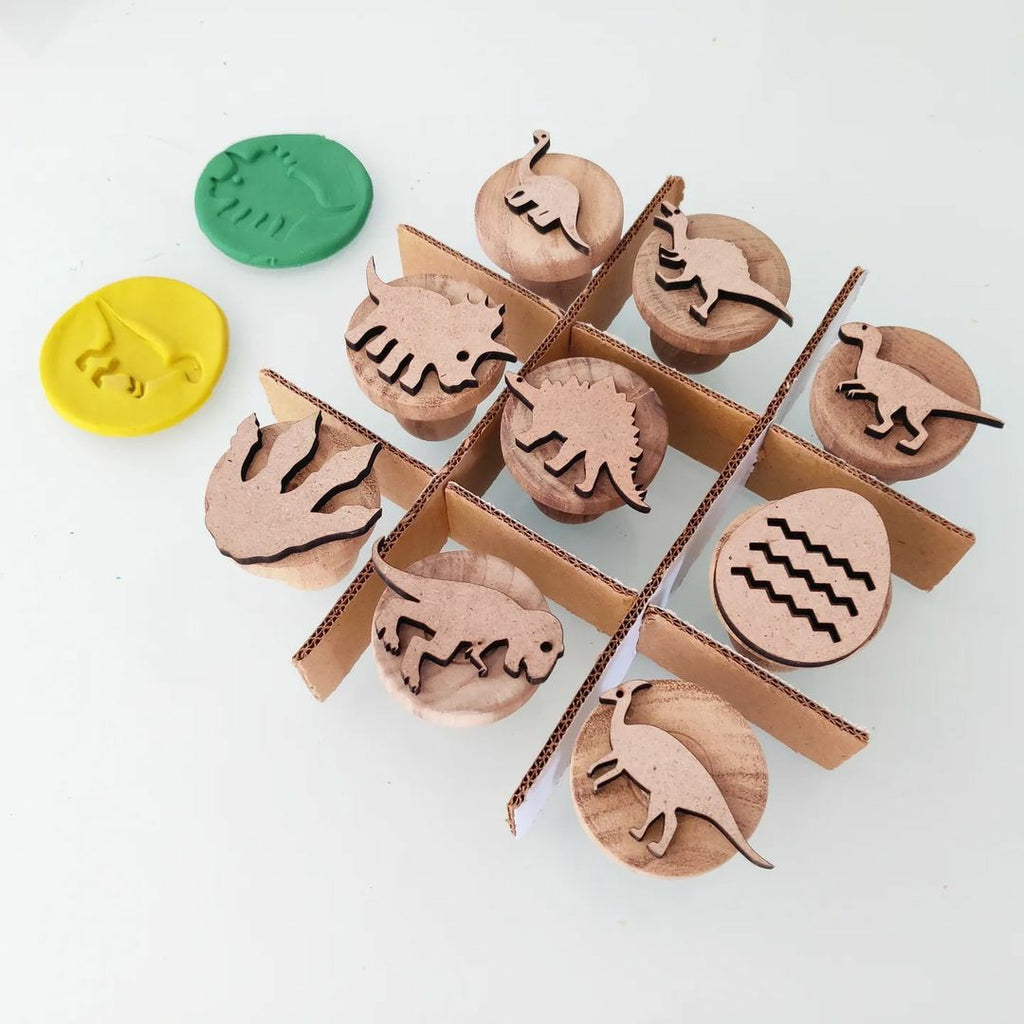 Dinosaur Play Dough Stamp Set of 9. Playdough Tools for Dinosaur