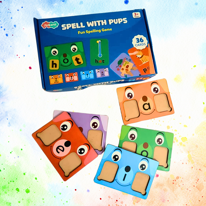 JoGenii Spell with Pups Game | Fun way to learn 3 letter CVC words Phonics | Phonetics Spelling Game for Montessori, Toddlers, Nursery, Kindergarten and Pre-School Kids