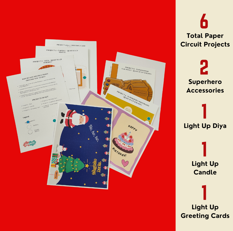 JoGenii's I Can Light It Up - Paper Circuit Kit | Contains 6 projects | Science meets Craft | Includes 2 DIY Superhero Accessories