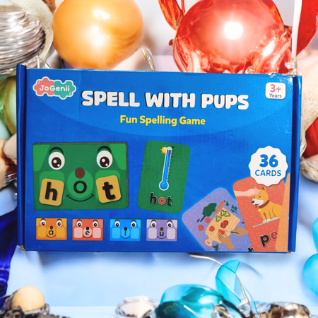 JoGenii Spell with Pups Game | Fun way to learn 3 letter CVC words Phonics | Phonetics Spelling Game for Montessori, Toddlers, Nursery, Kindergarten and Pre-School Kids