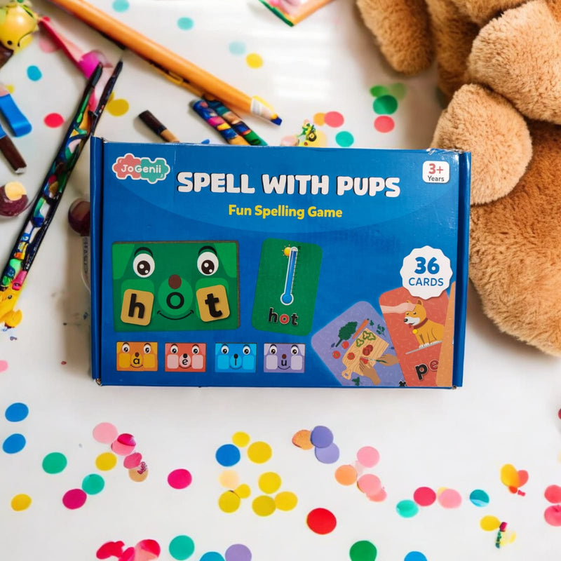 JoGenii Spell with Pups Game | Fun way to learn 3 letter CVC words Phonics | Phonetics Spelling Game for Montessori, Toddlers, Nursery, Kindergarten and Pre-School Kids