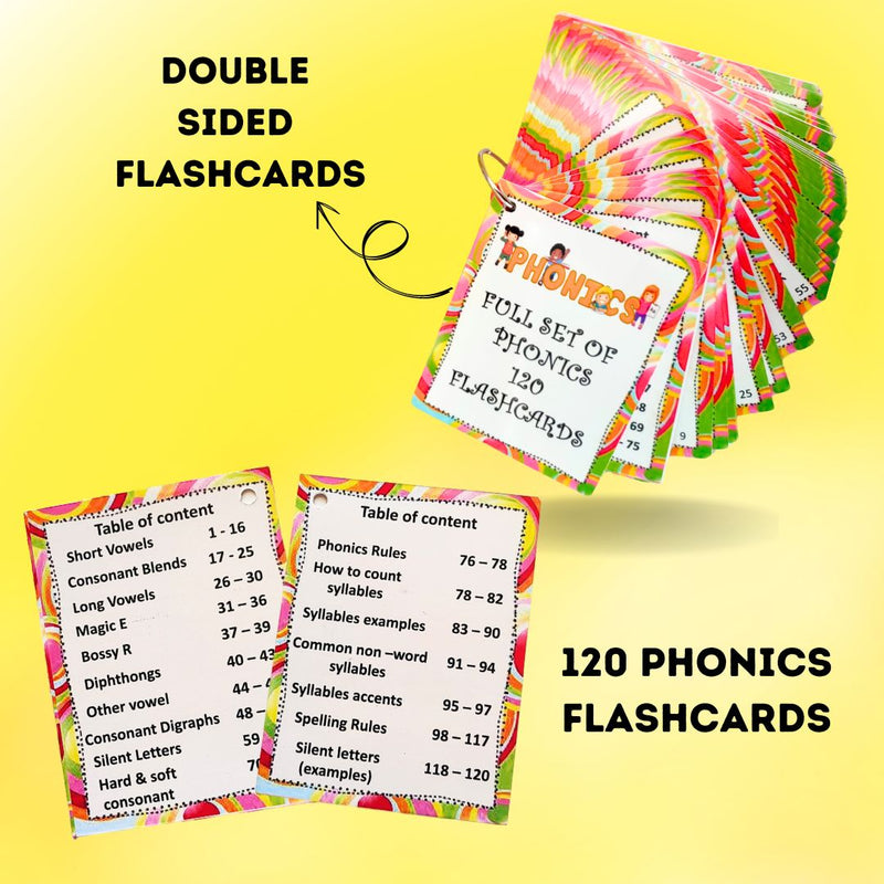 Phonics Fun Learning (35 Spelling rules + 120 Phonics flashcards)