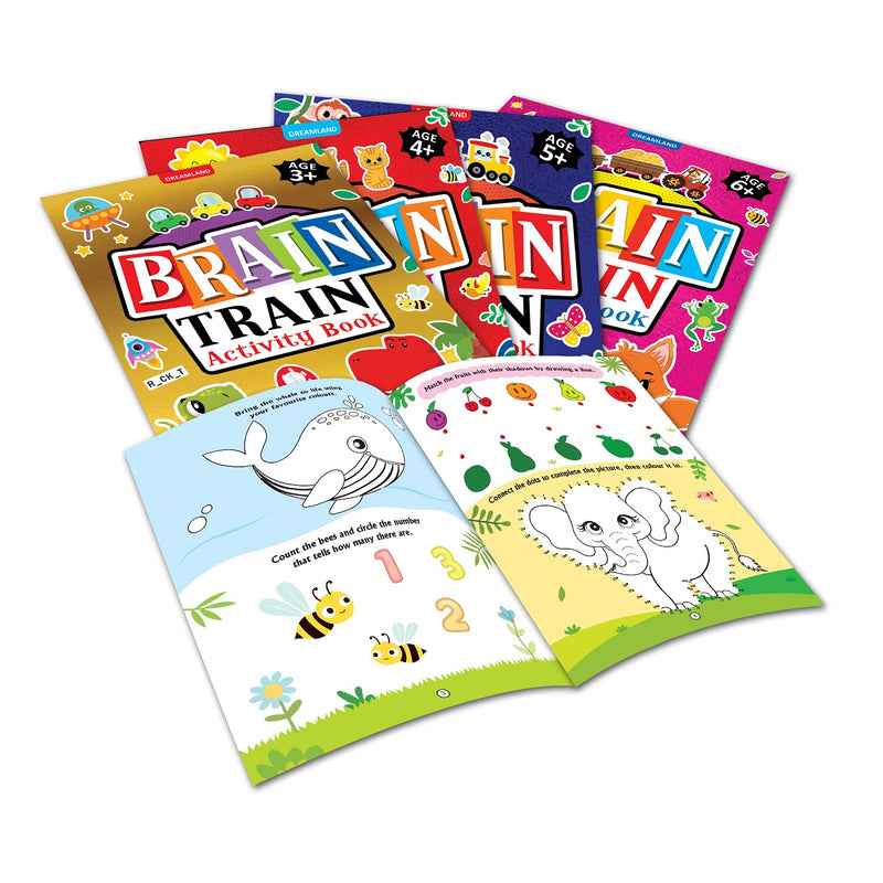 Brain Train Activity Book for Kids Age 3+ - With Colouring Pages, Mazes, Puzzles & Word searches Activities