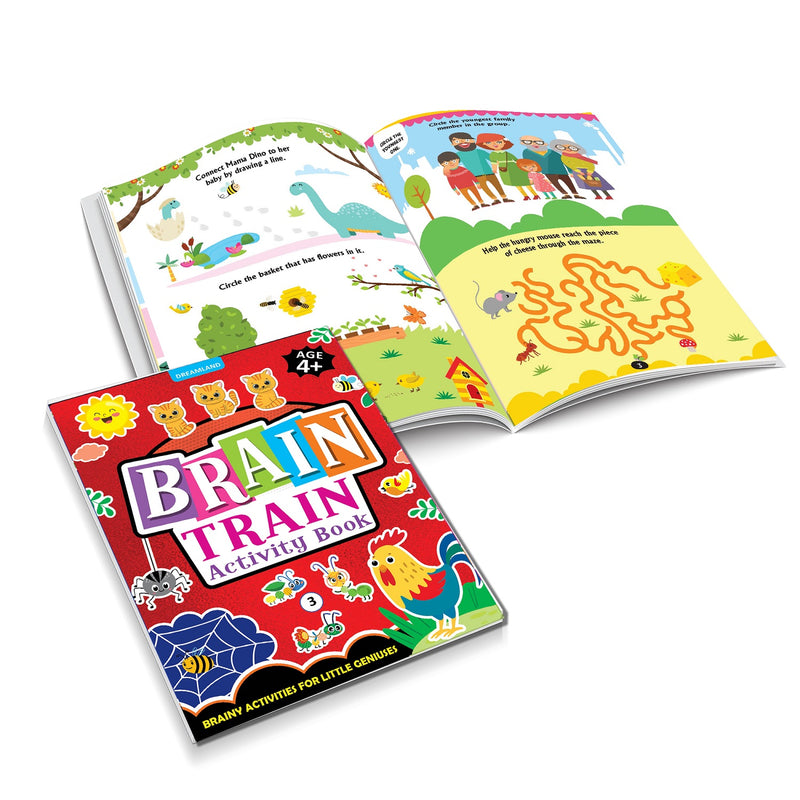 Brain Train Activity Book for Kids Age 4+ - With Colouring Pages, Mazes, Puzzles and Word searches Activities