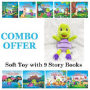 Purple Turtle Soft Toy for Kids' with 9 Story Books Free (20x20 Storybooks)