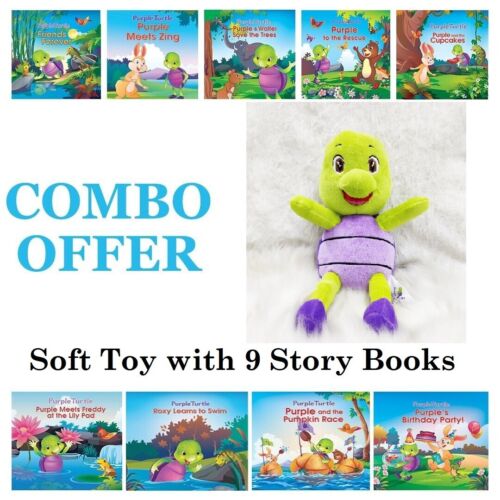 Purple Turtle Soft Toy for Kids' with 9 Story Books Free (20x20 Storybooks)