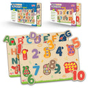 Little Berry My First Wooden Puzzle Tray (Set of 2): Alphabets & Numbers - Knob and Peg Puzzle Multicolour - 36 Pegs