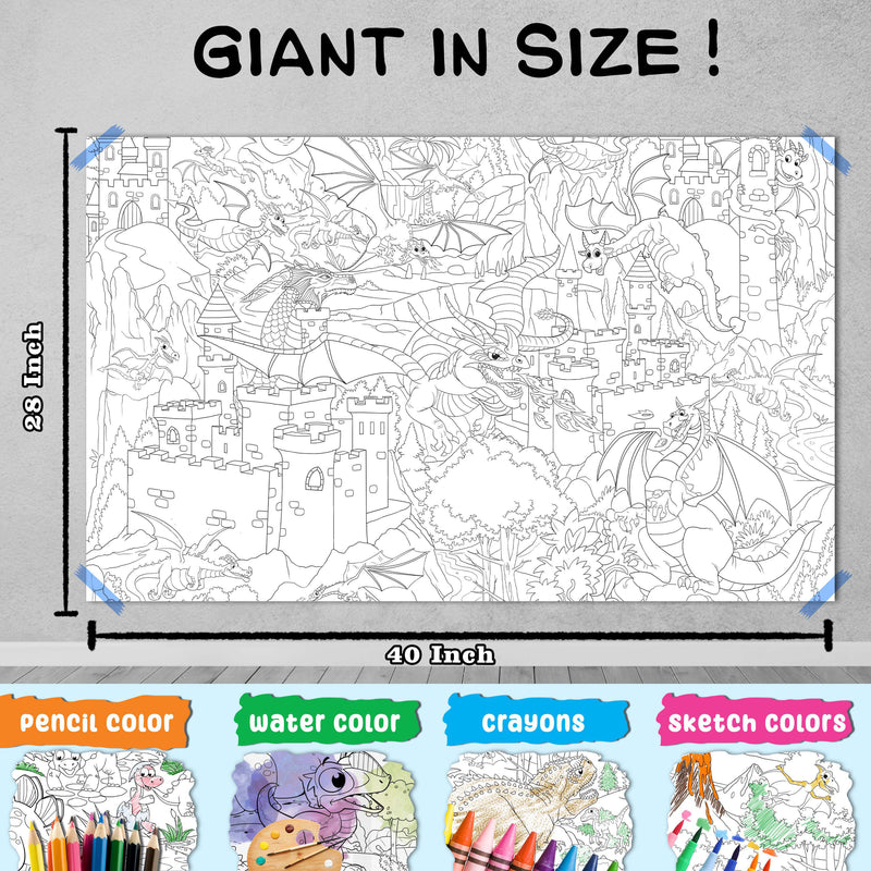 GIANT SPACE COLOURING POSTER, GIANT UNDER THE OCEAN COLOURING POSTER and GIANT DRAGON COLOURING POSTER | Pack of 3 Posters I Giant Coloring Posters Fun Pack