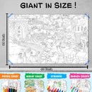 GIANT JUNGLE SAFARI COLOURING POSTER, GIANT AT THE MALL COLOURING POSTER, GIANT PRINCESS CASTLE COLOURING POSTER and GIANT DINOSAUR COLOURING POSTER | Gift Pack of 4 Posters I Giant Coloring Posters Multipack