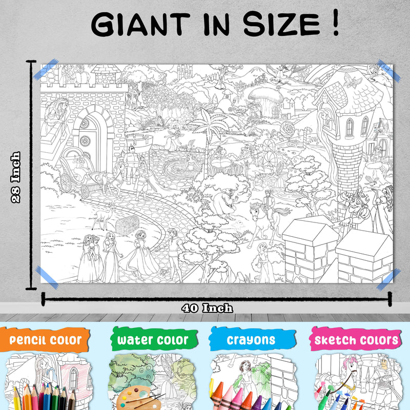 GIANT JUNGLE SAFARI COLOURING POSTER, GIANT AT THE MALL COLOURING POSTER, GIANT PRINCESS CASTLE COLOURING POSTER and GIANT DINOSAUR COLOURING POSTER | Gift Pack of 4 Posters I Giant Coloring Posters Multipack