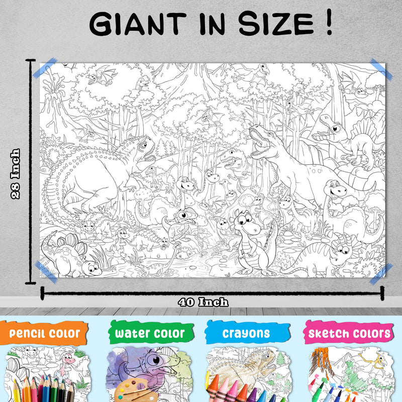 GIANT JUNGLE SAFARI COLOURING POSTER, GIANT AT THE MALL COLOURING POSTER, GIANT PRINCESS CASTLE COLOURING POSTER and GIANT DINOSAUR COLOURING POSTER | Gift Pack of 4 Posters I Giant Coloring Posters Multipack