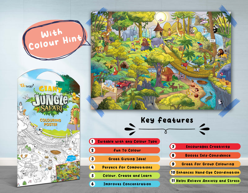 GIANT JUNGLE SAFARI COLOURING POSTER, GIANT AT THE MALL COLOURING POSTER, GIANT PRINCESS CASTLE COLOURING POSTER and GIANT DINOSAUR COLOURING POSTER | Gift Pack of 4 Posters I Giant Coloring Posters Multipack