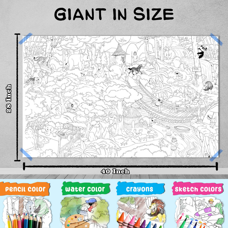 GIANT JUNGLE SAFARI COLOURING POSTER, GIANT AT THE MALL COLOURING POSTER, GIANT PRINCESS CASTLE COLOURING POSTER and GIANT DINOSAUR COLOURING POSTER | Gift Pack of 4 Posters I Giant Coloring Posters Multipack