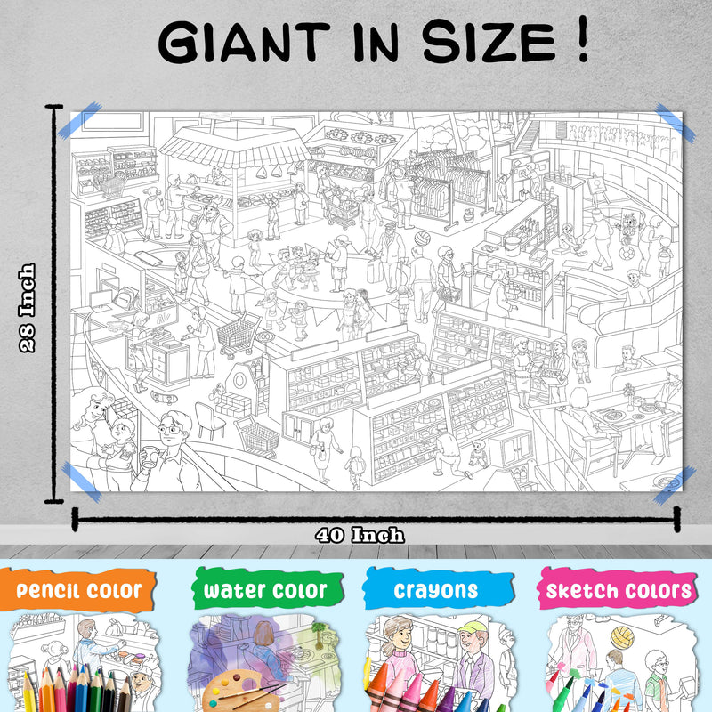 GIANT JUNGLE SAFARI COLOURING POSTER, GIANT AT THE MALL COLOURING POSTER, GIANT PRINCESS CASTLE COLOURING POSTER and GIANT UNDER THE OCEAN COLOURING POSTER | Pack of 4 Posters I Giant Coloring Posters Super Set