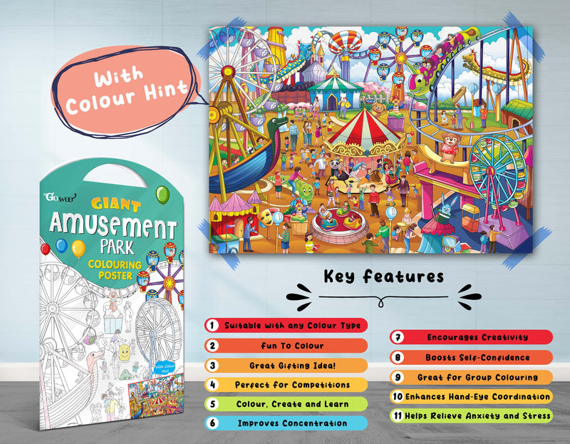 GIANT CIRCUS COLOURING POSTER, GIANT DINOSAUR COLOURING POSTER, GIANT AMUSEMENT PARK COLOURING POSTER and GIANT SPACE COLOURING POSTER | Combo pack of 4 Posters I large colouring posters for adults