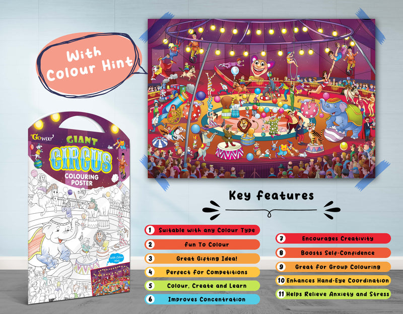 GIANT CIRCUS COLOURING POSTER, GIANT DINOSAUR COLOURING POSTER, GIANT AMUSEMENT PARK COLOURING POSTER and GIANT SPACE COLOURING POSTER | Combo pack of 4 Posters I large colouring posters for adults