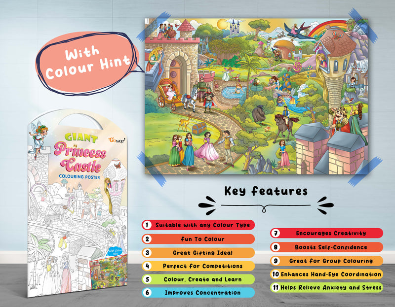 GIANT JUNGLE SAFARI COLOURING POSTER, GIANT AT THE MALL COLOURING POSTER, GIANT PRINCESS CASTLE COLOURING POSTER, GIANT CIRCUS COLOURING POSTER and GIANT SPACE COLOURING POSTER | Combo of 5 Posters I Great for school students and classrooms