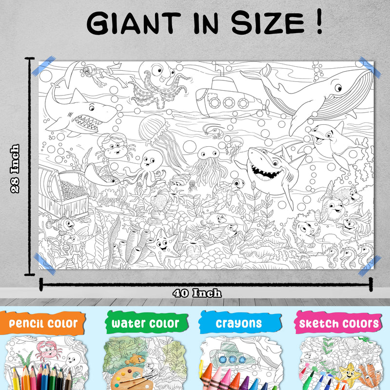 GIANT PRINCESS CASTLE COLOURING POSTER, GIANT CIRCUS COLOURING POSTER, GIANT DINOSAUR COLOURING POSTER, GIANT AMUSEMENT PARK COLOURING POSTER and GIANT UNDER THE OCEAN COLOURING POSTER | Pack of 5 Posters I best jumbo wall posters