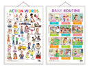 Set of 2 Action Words and DAILY ROUTINE Early Learning Educational Charts for Kids | 20"X30" inch |Non-Tearable and Waterproof | Double Sided Laminated | Perfect for Homeschooling, Kindergarten and Nursery Students