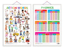 Set of 2 Action Words and PHONICS - 1 Early Learning Educational Charts for Kids | 20"X30" inch |Non-Tearable and Waterproof | Double Sided Laminated | Perfect for Homeschooling, Kindergarten and Nursery Students