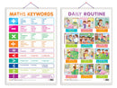 Set of 2 MATHS KEYWORDS and DAILY ROUTINE Early Learning Educational Charts for Kids | 20"X30" inch |Non-Tearable and Waterproof | Double Sided Laminated | Perfect for Homeschooling, Kindergarten and Nursery Students