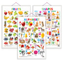 Set of 3 Alphabet, Fruits and Shapes Early Learning Educational Charts for Kids | 20"X30" inch |Non-Tearable and Waterproof | Double Sided Laminated | Perfect for Homeschooling, Kindergarten and Nursery Students