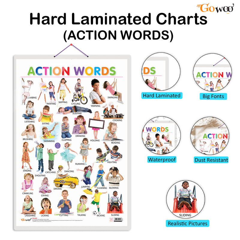 Set of 3 Alphabet, Fruits and Action Words Early Learning Educational Charts for Kids | 20"X30" inch |Non-Tearable and Waterproof | Double Sided Laminated | Perfect for Homeschooling, Kindergarten and Nursery Students