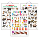 Set of 3 Domestic Animals and Pets, Wild Animals and Numbers 1-10 Early Learning Educational Charts for Kids | 20"X30" inch |Non-Tearable and Waterproof | Double Sided Laminated | Perfect for Homeschooling, Kindergarten and Nursery Students