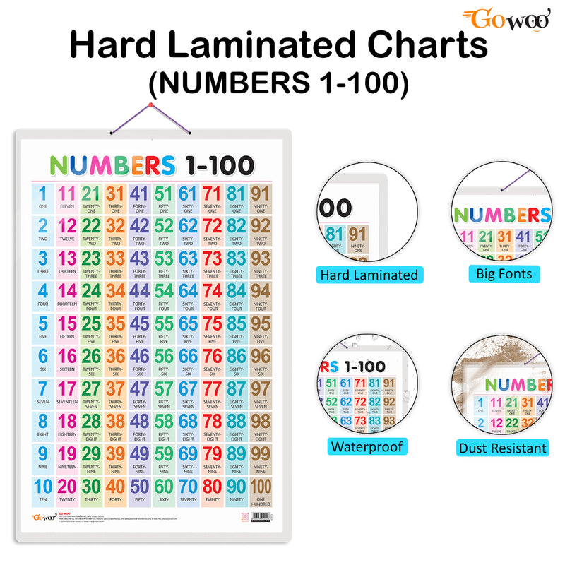 Set of 3 Wild Animals, Birds and Numbers 1-100 Early Learning Educational Charts for Kids | 20"X30" inch |Non-Tearable and Waterproof | Double Sided Laminated | Perfect for Homeschooling, Kindergarten and Nursery Students