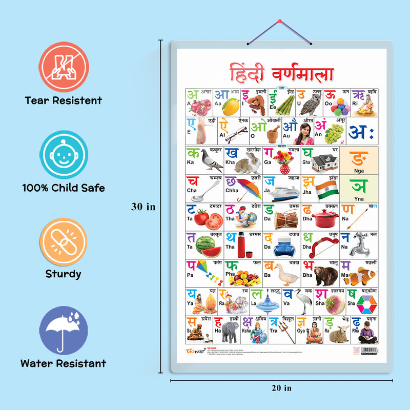 Set of 3 Flowers, Colours and Hindi Varnamala Early Learning Educational Charts for Kids | 20"X30" inch |Non-Tearable and Waterproof | Double Sided Laminated | Perfect for Homeschooling, Kindergarten and Nursery Students