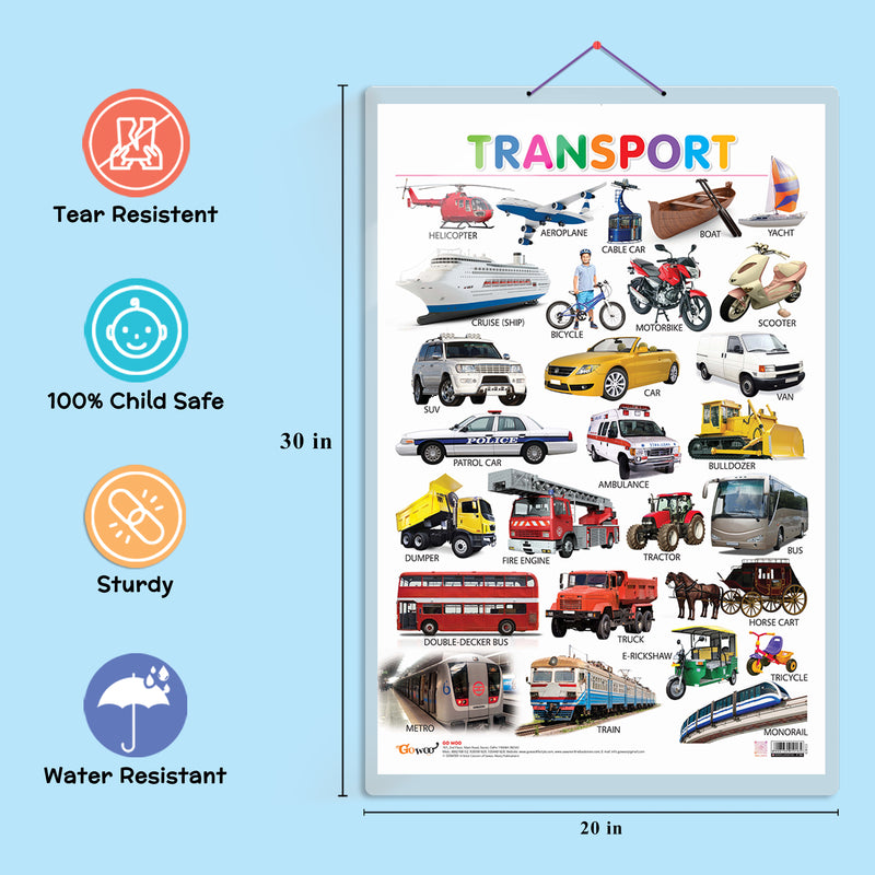 Set of 3 Colours, Shapes and Transport Early Learning Educational Charts for Kids | 20"X30" inch |Non-Tearable and Waterproof | Double Sided Laminated | Perfect for Homeschooling, Kindergarten and Nursery Students