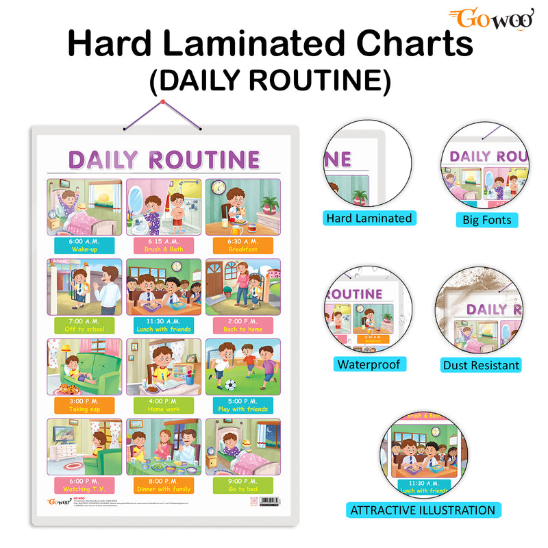 Set of 6 Good Habits, Action Words, SUBTRACTION, DAILY ROUTINE, PHONICS - 1 and PHONICS - 2 Early Learning Educational Charts for Kids