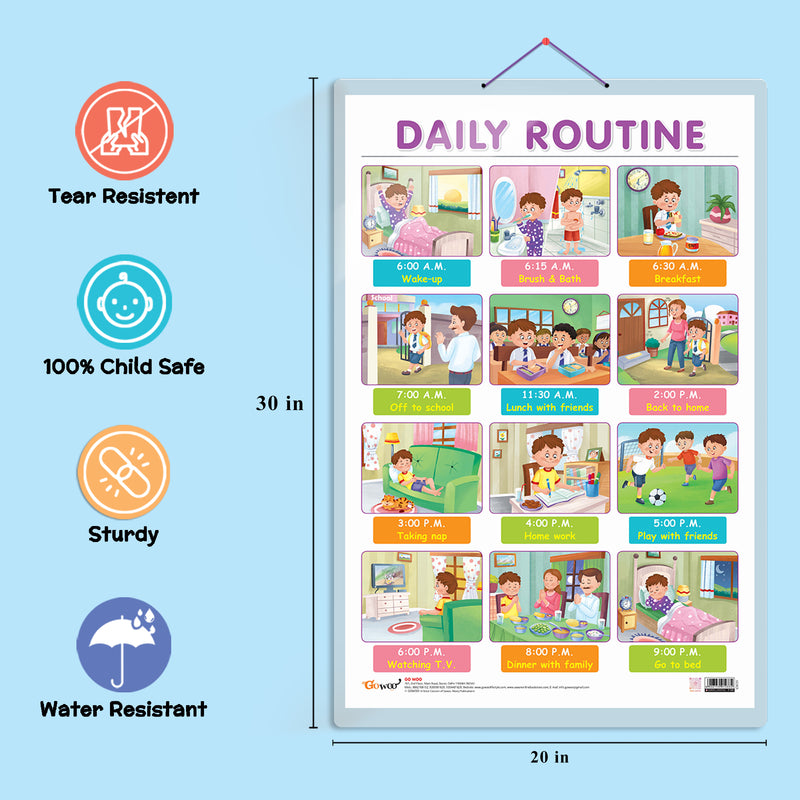 Set of 6 Good Habits, Action Words, SUBTRACTION, DAILY ROUTINE, PHONICS - 1 and PHONICS - 2 Early Learning Educational Charts for Kids