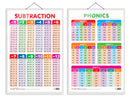 Set of 2 SUBTRACTION and PHONICS - 1 Early Learning Educational Charts for Kids | 20"X30" inch |Non-Tearable and Waterproof | Double Sided Laminated | Perfect for Homeschooling, Kindergarten and Nursery Students