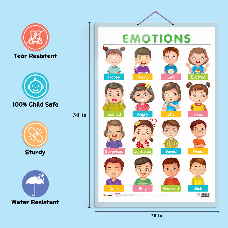 Set of 2 MATHS KEYWORDS and EMOTIONS Early Learning Educational Charts for Kids