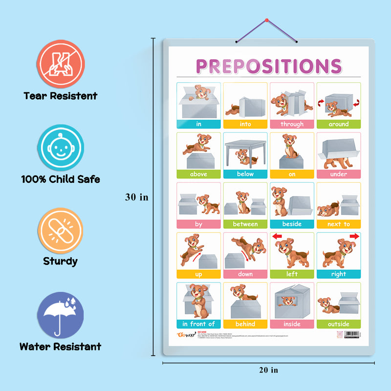 Set of 2 NURSERY RHYMES and PREPOSITIONS Early Learning Educational Charts for Kids | 20"X30" inch |Non-Tearable and Waterproof | Double Sided Laminated | Perfect for Homeschooling, Kindergarten and Nursery Students