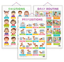 Set of 3 EMOTIONS, DAILY ROUTINE and PREPOSITIONS Early Learning Educational Charts for Kids | 20"X30" inch |Non-Tearable and Waterproof | Double Sided Laminated | Perfect for Homeschooling, Kindergarten and Nursery Students
