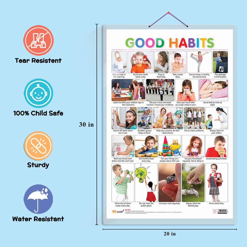 Set of 4 Alphabet, Fruits, Vegetables and Good Habits Early Learning Educational Charts for Kids | 20"X30" inch |Non-Tearable and Waterproof | Double Sided Laminated | Perfect for Homeschooling, Kindergarten and Nursery Students