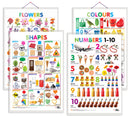 Set of 4 Flowers, Colours, Shapes and Numbers 1-10 Early Learning Educational Charts for Kids | 20"X30" inch |Non-Tearable and Waterproof | Double Sided Laminated | Perfect for Homeschooling, Kindergarten and Nursery Students