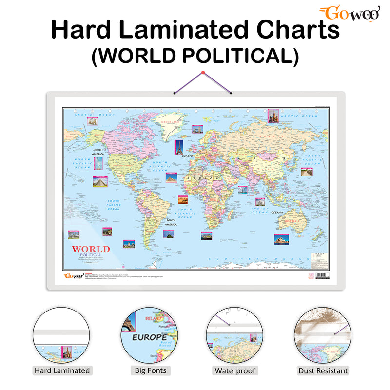 Set of 3 Indian Road Guide & Political, World Political and Maharashtra Road Guide & Political Map Educational Charts | 20"X30" inch |Non-Tearable and Waterproof | Double Sided Laminated |Useful For Preparation Of SSC, UPSC, RRB, IES, and other exams