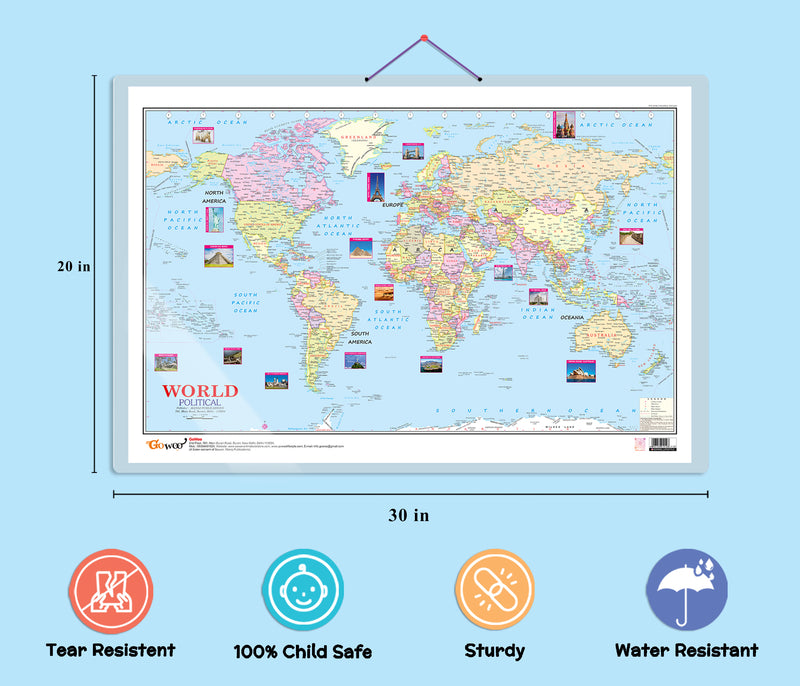 Set of 3 Indian Road Guide & Political, World Political and Maharashtra Road Guide & Political Map Educational Charts | 20"X30" inch |Non-Tearable and Waterproof | Double Sided Laminated |Useful For Preparation Of SSC, UPSC, RRB, IES, and other exams