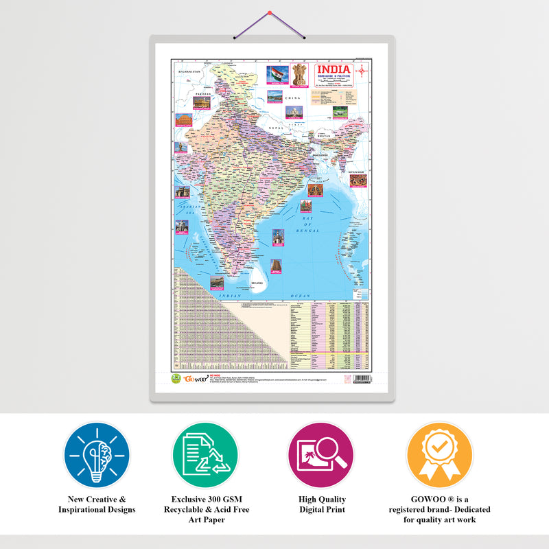 Set of 3 | 2 IN 1 CHATTISGARH POLITICAL AND PHYSICAL IN ENGLISH, 2 IN 1 CHATTISGARH POLITICAL AND PHYSICAL IN HIND and 2 IN 1 INDIA POLITICAL AND PHYSICAL MAP IN ENGLISH Educational Charts