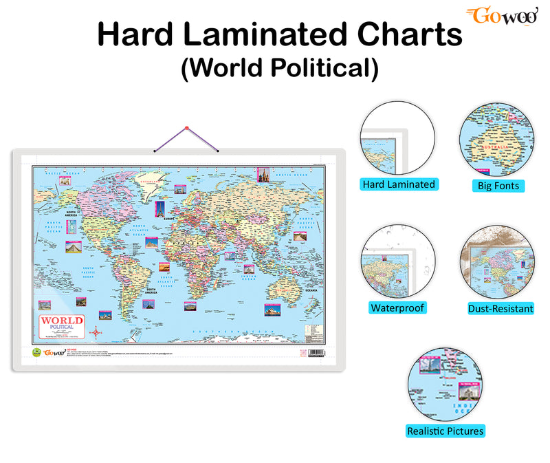 Set of 3 | 2 IN 1 CHATTISGARH POLITICAL AND PHYSICAL IN ENGLISH, 2 IN 1 CHATTISGARH POLITICAL AND PHYSICAL IN HINDI and 2 IN 1 WORLD POLITICAL AND PHYSICAL MAP IN ENGLISH Educational Charts