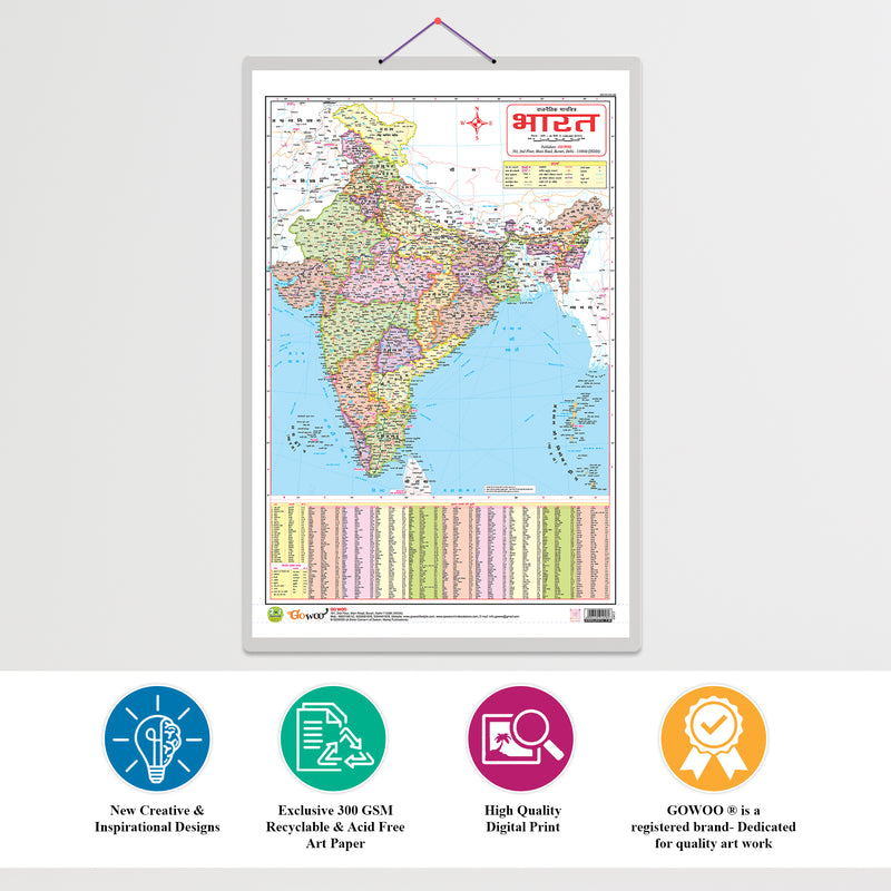 Set of 3 | 2 IN 1 CHATTISGARH POLITICAL AND PHYSICAL IN HINDI, 2 IN 1 INDIA POLITICAL AND PHYSICAL MAP IN ENGLISH and 2 IN 1 INDIA POLITICAL AND PHYSICAL MAP IN HINDI Educational Charts