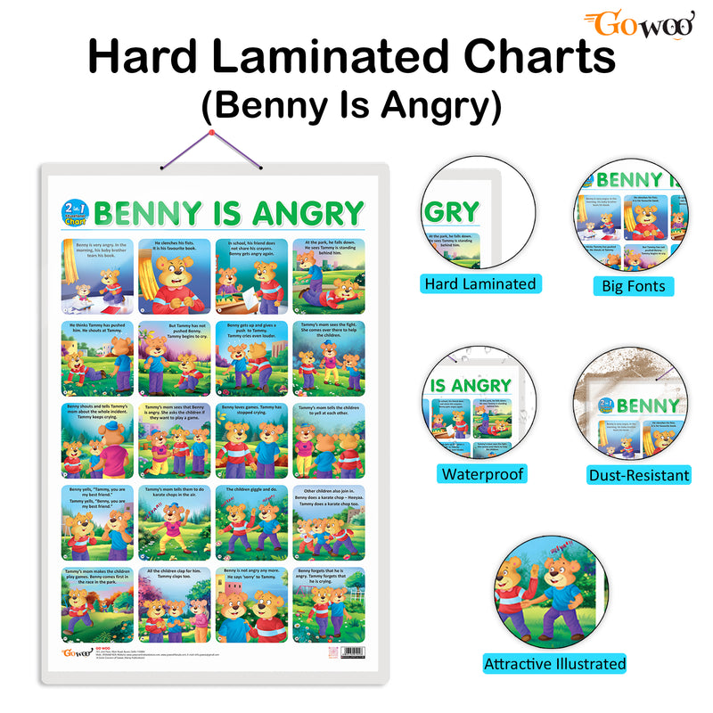 Set of 2 | 2 IN 1 COLOURS AND SHAPES and 2 IN 1 BENNY IS ANGRY AND BENNY IS JEALOUS Early Learning Educational Charts for Kids