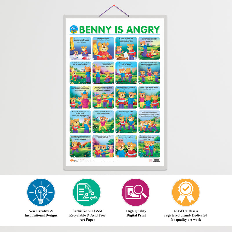 Set of 2 | 2 IN 1 COLOURS AND SHAPES and 2 IN 1 BENNY IS ANGRY AND BENNY IS JEALOUS Early Learning Educational Charts for Kids