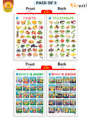 Set of 2 | 2 IN 1 FRUITS AND VEGETABLES and 2 IN 1 BENNY IS ANGRY AND BENNY IS JEALOUS Early Learning Educational Charts for Kids