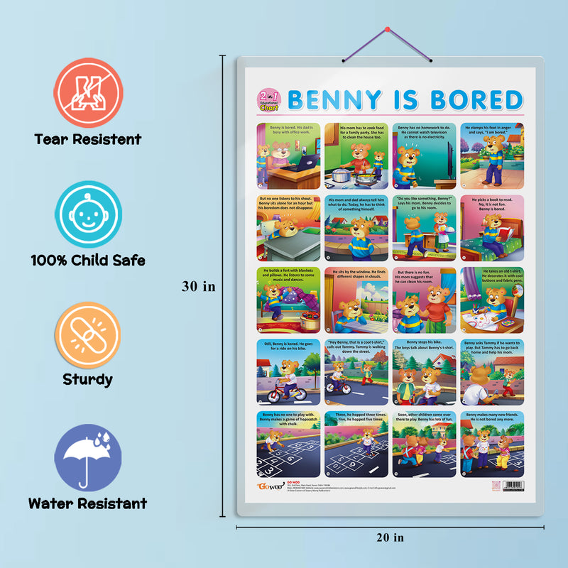 Set of 2 |2 IN 1 ADDITION AND SUBTRACTION and 2 IN 1 BENNY IS BORED AND BENNY IS LONELY Early Learning Educational Charts for Kids|