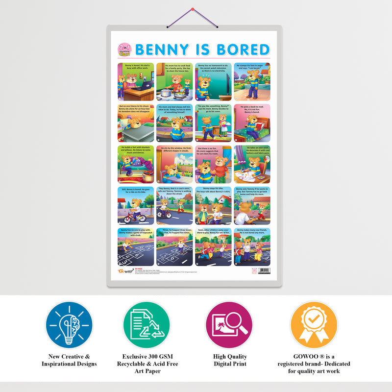 Set of 2 |2 IN 1 ADDITION AND SUBTRACTION and 2 IN 1 BENNY IS BORED AND BENNY IS LONELY Early Learning Educational Charts for Kids|